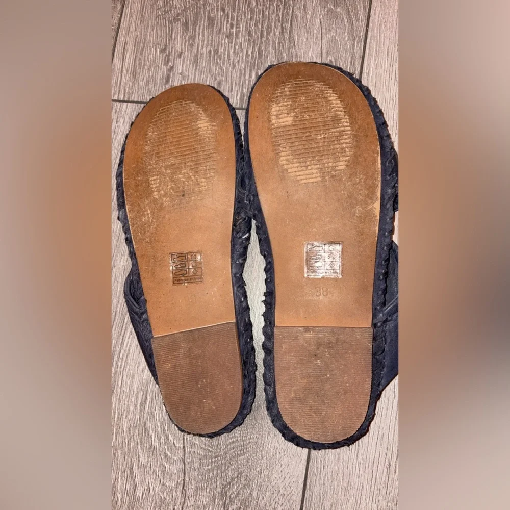 Free People Abilene Navy Blue Leather Sandals Size 38/ 7.5 Women’s One Toe Strap - Picture 4 of 6